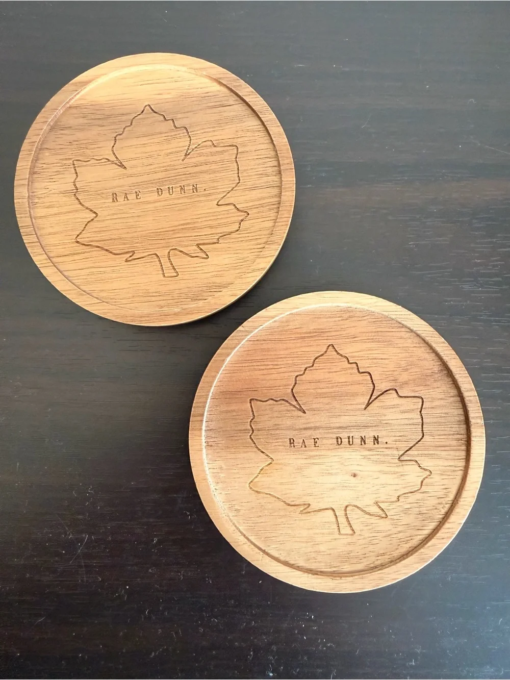 Rae Dunn Wooden Maple Leaf Mug Toppers Coasters Set of 2